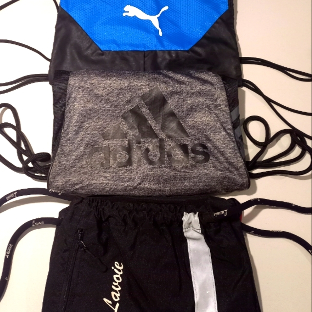 BUNDLE OF 3 AUTHENTIQUE BRAND DRAWSTRING BACK PACKS.